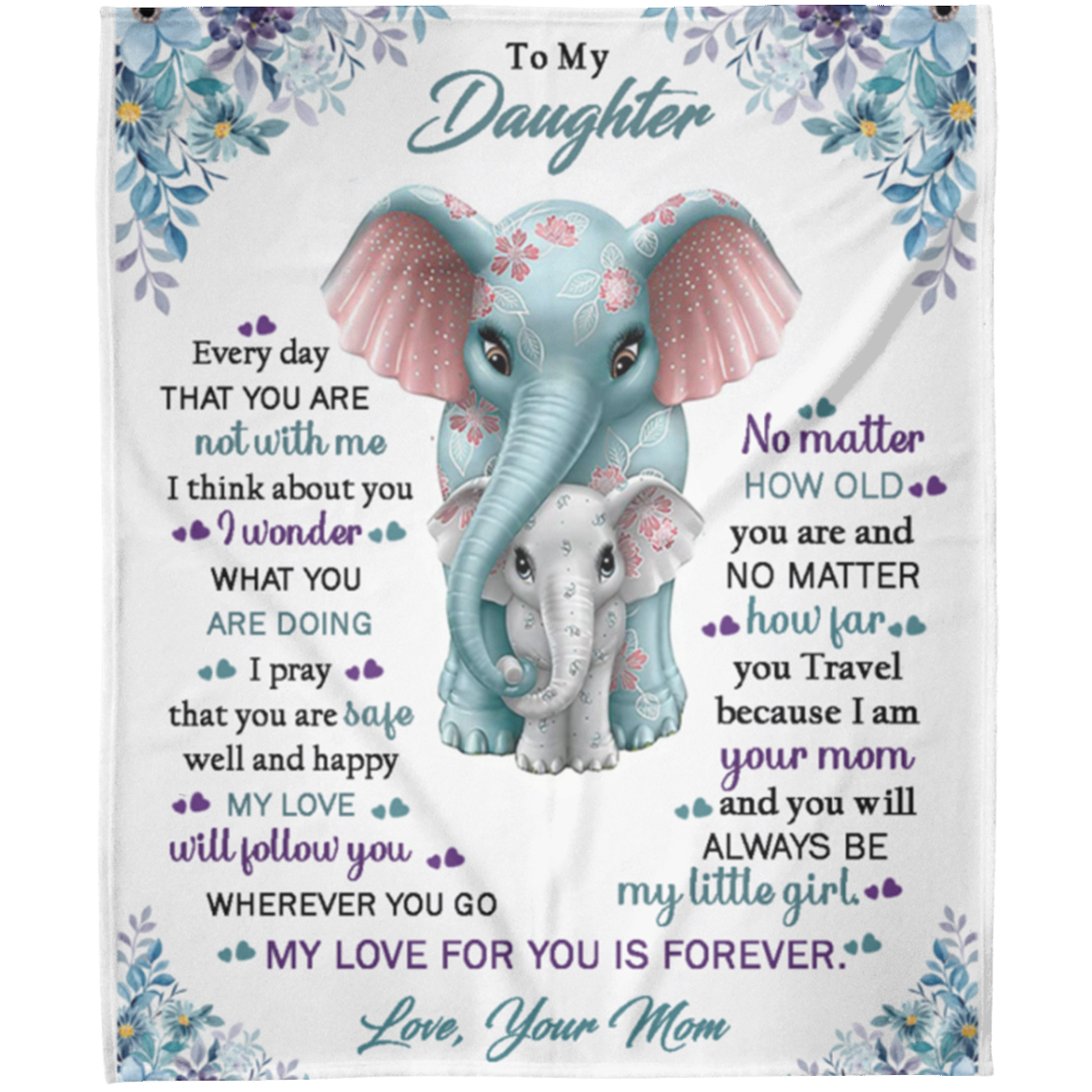 Daughter Mom l Elephant - Fleece Blanket 50x60
