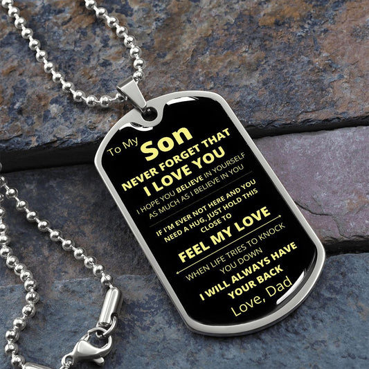 To My Son l Dog Tag - Dad (Gold)