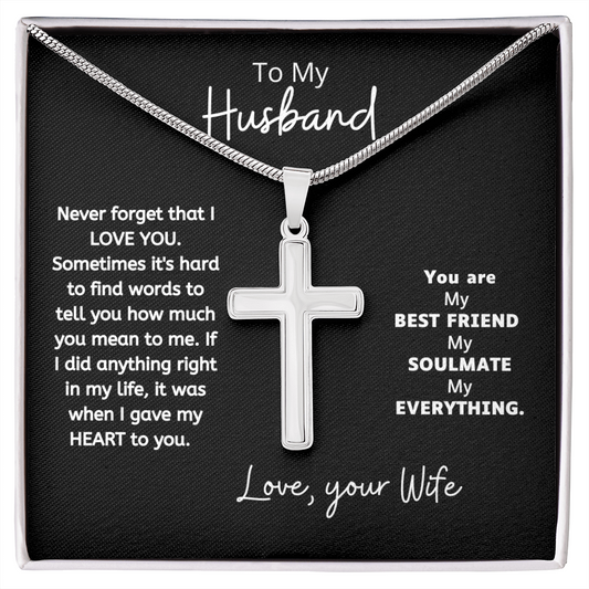 To My Husband l Stainless Cross Necklace w/Msg Card