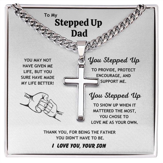 Fist Bump Stepped Up Dad - Son l Cuban Chain with Artisan Cross Necklace