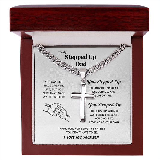 Fist Bump Stepped Up Dad - Son l Cuban Chain with Artisan Cross Necklace