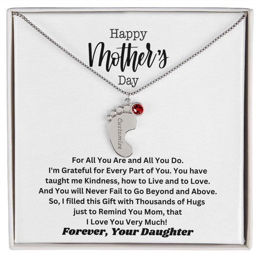 Mother's day I Daughter I Custom/Engraved Baby Feet Necklace with Birthstone