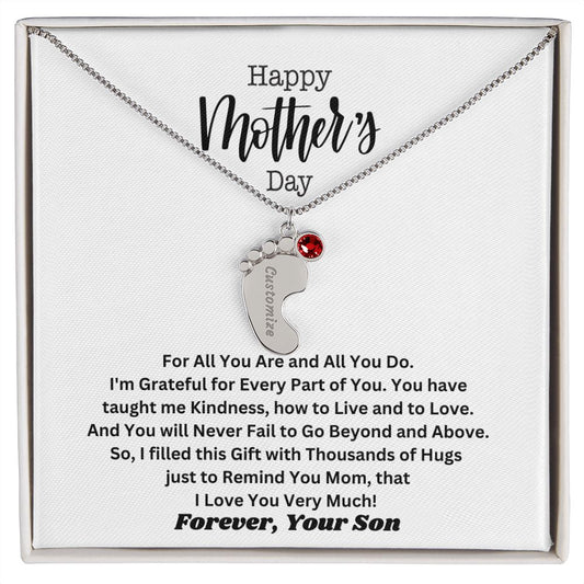 Mother's Day I Son I Custom/Engrave Baby Feet Necklace with Birthstone