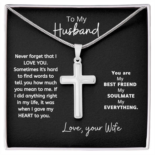 To My Husband l Stainless Cross Necklace  w/Msg Card